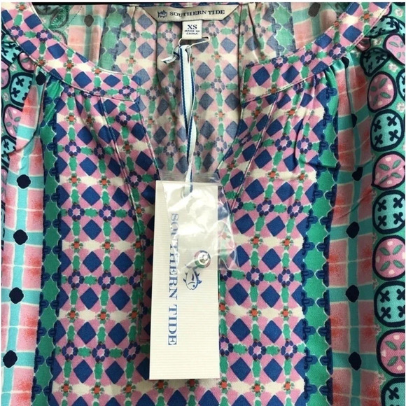 New SOUTHERN TIDE Ashlee Dress Tropical Palm Green soft geometric print beach - Picture 5 of 14